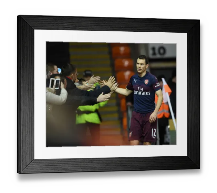 Framed Print : Arsenal's Stephan Lichtsteiner Celebrates with Fans after FA Cup Victory over Blackpool