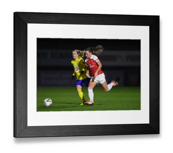 Framed Print : Arsenal's Katie McCabe Clashes with Birmingham's Emma Folis in FA WSL Continental Tyres Cup Match Framed Print : Arsenal's Katie McCabe Clashes with Birmingham's Emma Folis in FA WSL Continental Tyres Cup Match
