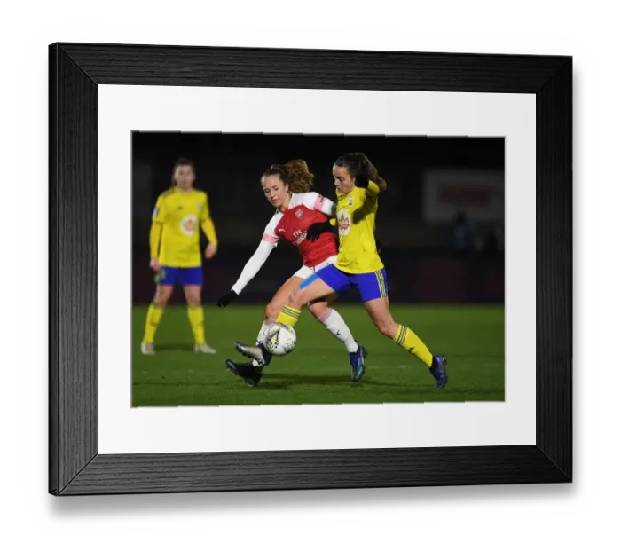 Framed Print : A Tense Clash: Lia Walti vs. Lucy Staniforth in Arsenal Women vs. Birmingham City FA WSL Cup Match