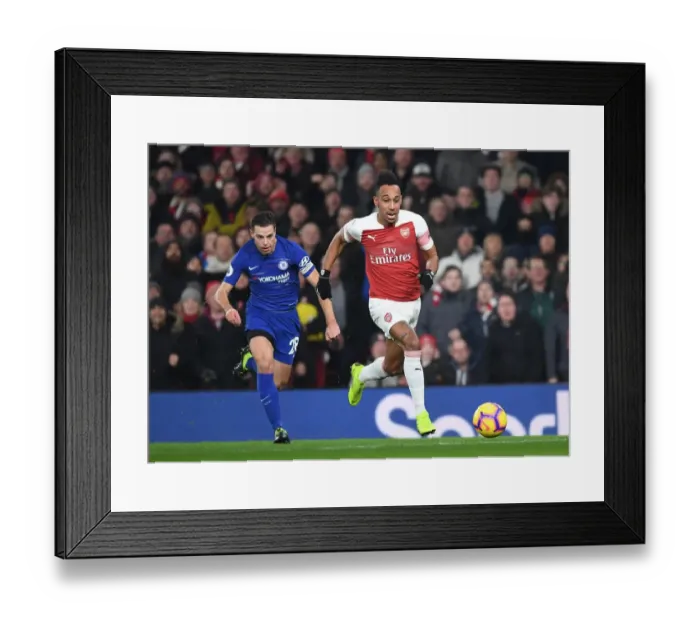 Framed Print : Arsenal's Aubameyang Clashes with Azpilicueta in Premier League Battle: Arsenal vs. Chelsea Showdown