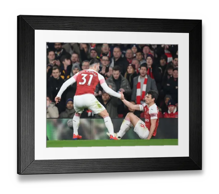 Framed Print : Arsenal's Koscielny and Kolasinac: A Battle of Defensive Might in the Arsenal v Chelsea Clash (2018-19)