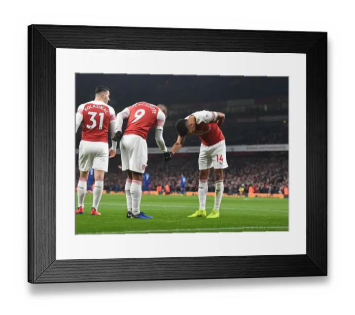 Framed Print : Arsenal's Lacazette and Aubameyang Celebrate Goals Against Chelsea in Premier League Clash Framed Print : Arsenal's Lacazette and Aubameyang Celebrate Goals Against Chelsea in Premier League Clash