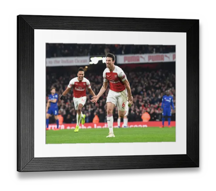 Framed Print : Arsenal's Koscielny Scores Second Goal: Arsenal FC vs Chelsea FC, Premier League 2018-19