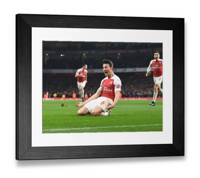 Framed Print : Arsenal's Koscielny Scores in Derby Win Against Chelsea (2018-19) Framed Print : Arsenal's Koscielny Scores in Derby Win Against Chelsea (2018-19)