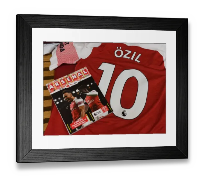 Framed Print : Mesut Ozil's Arsenal Shirt in Home Changing Room Before Arsenal vs. Chelsea (2018-19)