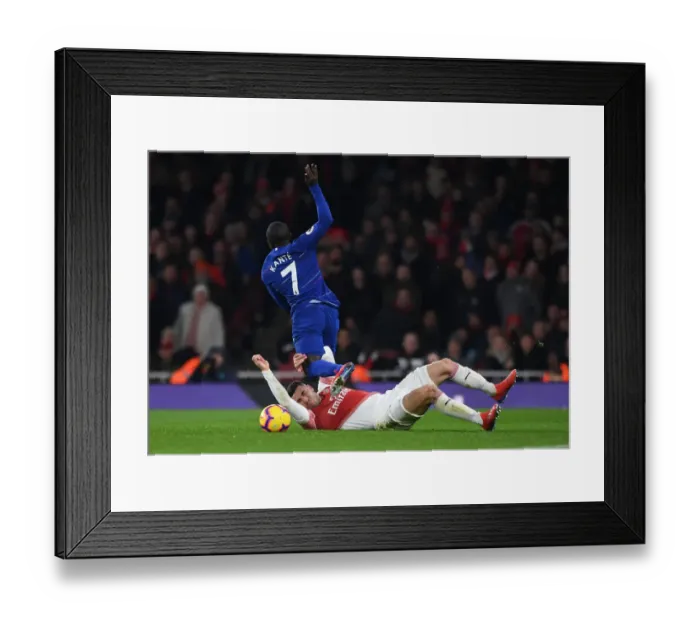 Framed Print : Arsenal vs. Chelsea: Intense Clash between Kolasinac and Kante in the Premier League