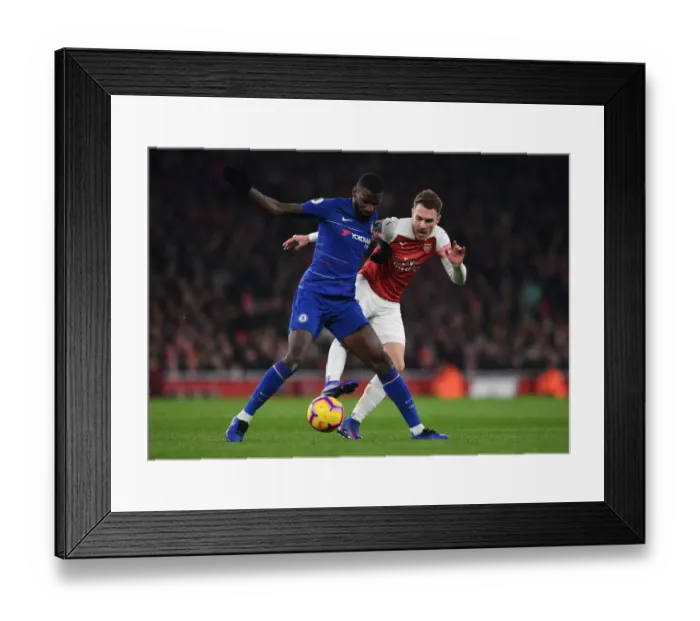 Framed Print : Arsenal's Ramsey Closes In on Chelsea's Rudiger in Intense Arsenal v Chelsea Clash