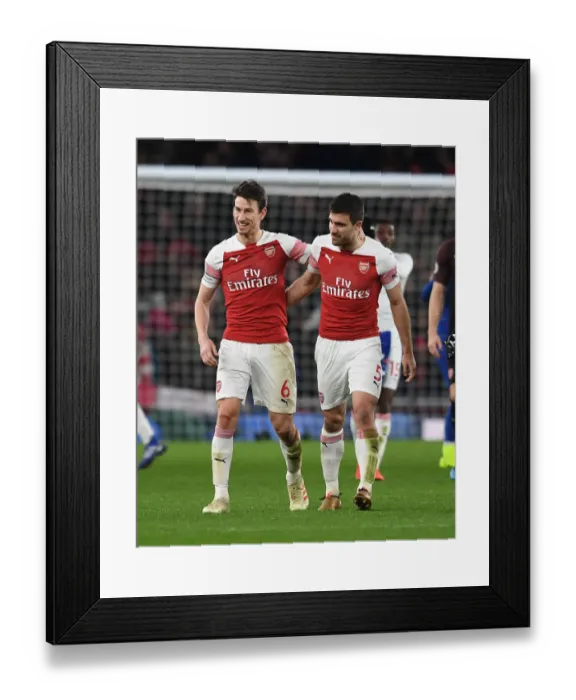 Framed Print : Arsenal's Koscielny and Sokratis Celebrate after Arsenal FC vs Chelsea FC, Premier League 2018-19