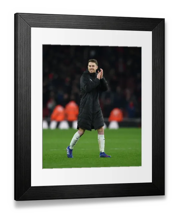 Framed Print : Arsenal's Aaron Ramsey Celebrates with Fans After Arsenal vs. Chelsea Match, Premier League 2018-19
