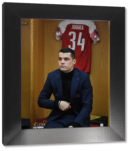 Arsenal's Granit Xhaka in the Home Dressing Room Before Arsenal vs Manchester United FA Cup Match, 2019