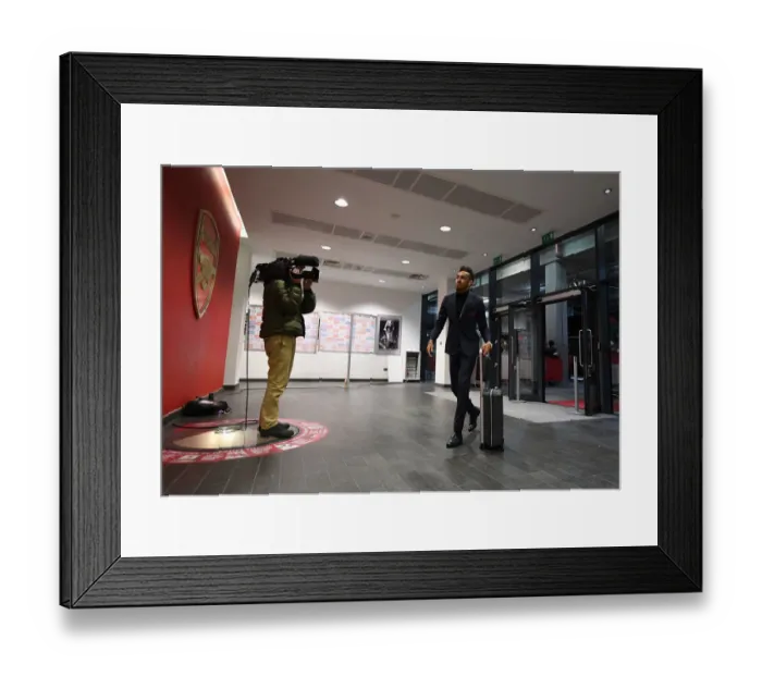 Framed Print : Arsenal's Pierre-Emerick Aubameyang Arrives at Emirates Stadium Ahead of Arsenal v Cardiff City Match (2018-19)