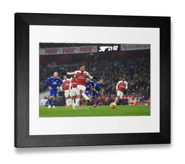 Framed Print : Arsenal's Aubameyang Scores Penalty in Arsenal v Cardiff City (2018-19)