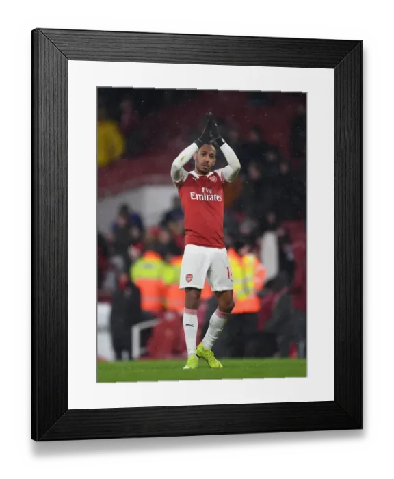 Framed Print : Arsenal's Aubameyang Celebrates with Fans after Arsenal v Cardiff City Victory (2018-19)