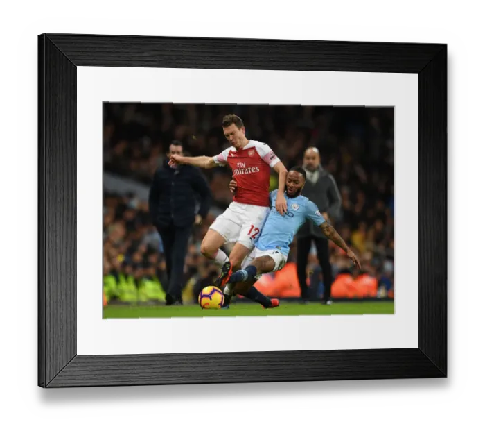 Framed Print : Manchester City vs Arsenal: Stephan Lichtsteiner Clashes with Raheem Sterling in Premier League Showdown (2018-19)
