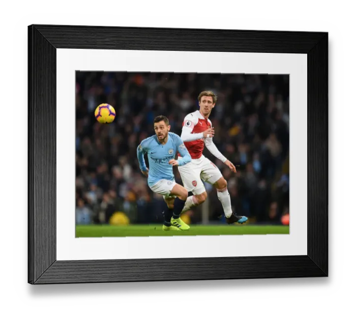 Framed Print : Manchester City vs. Arsenal: Monreal Under Pressure from Silva, Premier League 2018-19