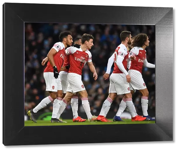 Arsenal's Koscielny and Aubameyang Celebrate Goal Against Manchester City (Premier League 2018-19)