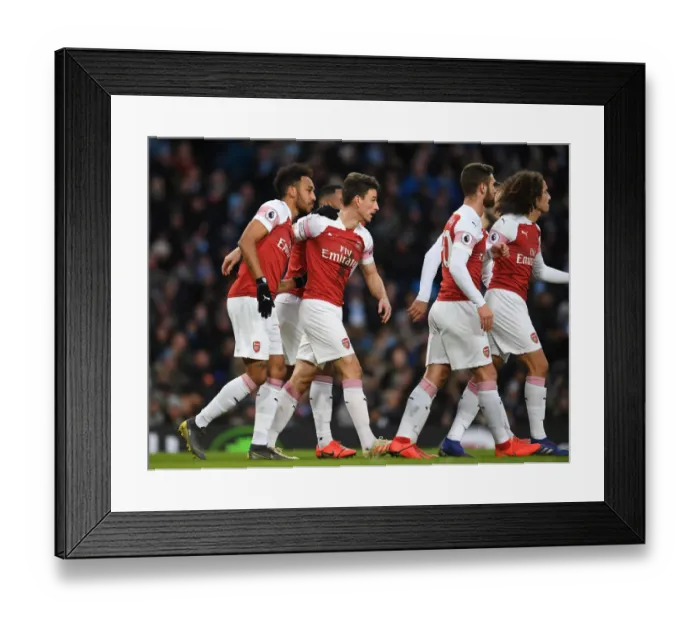 Framed Print : Arsenal's Koscielny and Aubameyang Celebrate Goal Against Manchester City (Premier League 2018-19) Framed Print : Arsenal's Koscielny and Aubameyang Celebrate Goal Against Manchester City (Premier League 2018-19)