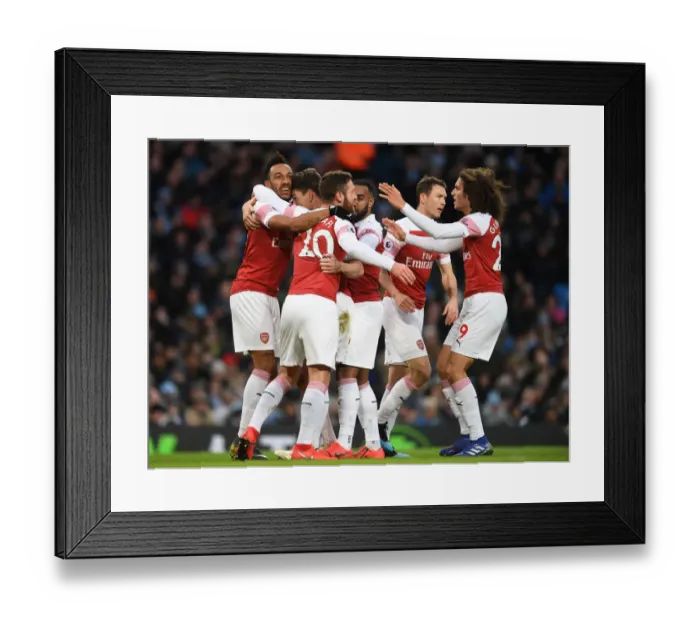 Framed Print : Arsenal: Koscielny and Aubameyang Celebrate Goal Against Manchester City (2018-19)