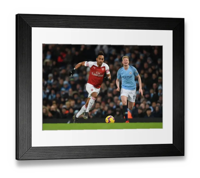 Framed Print : Premier League Rivalry: Aubameyang vs. De Bruyne - Manchester Derby Showdown
