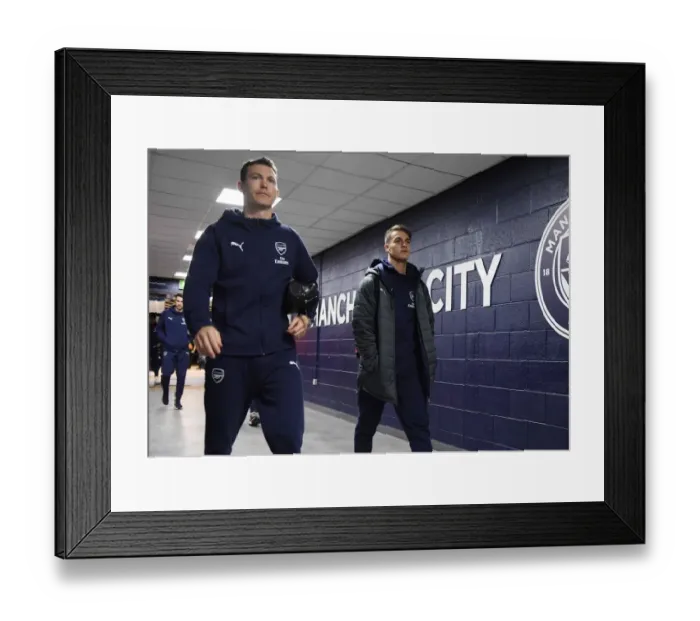 Framed Print : Arsenal Duo Lichtsteiner and Suarez Arrive at Etihad Stadium Ahead of Manchester City vs Arsenal (2018-19)