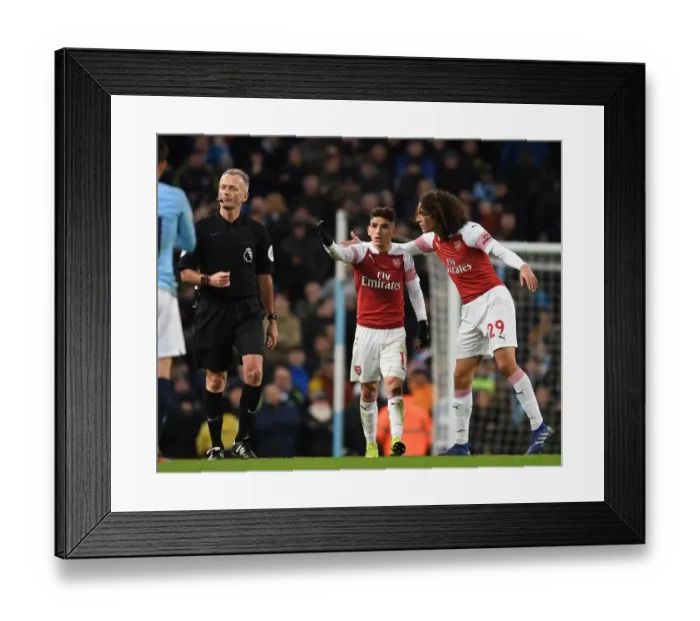 Framed Print : Arsenal's Torreria and Guendouzi Protest Referee Decision During Manchester City vs Arsenal (2018-19) Framed Print : Arsenal's Torreria and Guendouzi Protest Referee Decision During Manchester City vs Arsenal (2018-19)