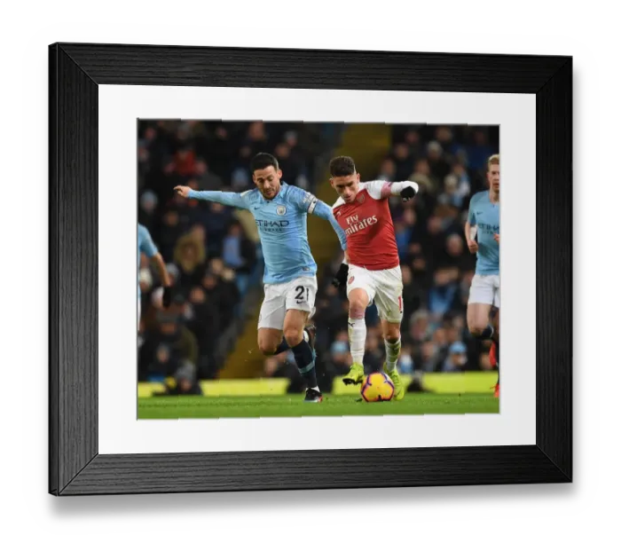 Framed Print : Torreira Tackles Silva: Manchester City vs. Arsenal, Premier League 2018-19 Framed Print : Torreira Tackles Silva: Manchester City vs. Arsenal, Premier League 2018-19