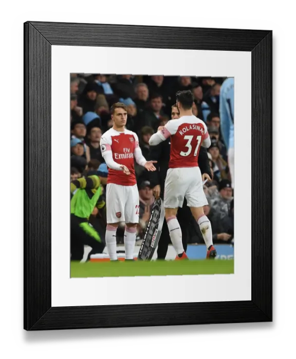 Framed Print : Manchester City vs. Arsenal: Denis Suarez Subs In for Kolasinac (Premier League 2018-19)