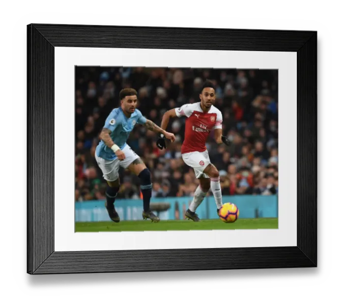 Framed Print : Pierre-Emerick Aubameyang Outsmarts Kyle Walker: Thrilling Premier League Clash - Manchester City vs. Arsenal (2018-19) Framed Print : Pierre-Emerick Aubameyang Outsmarts Kyle Walker: Thrilling Premier League Clash - Manchester City vs. Arsenal (2018-19)