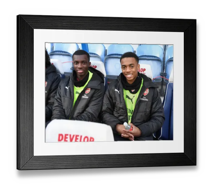 Framed Print : Arsenal Substitutes Eddie Nketiah and Joe Willock Before Huddersfield Match Framed Print : Arsenal Substitutes Eddie Nketiah and Joe Willock Before Huddersfield Match