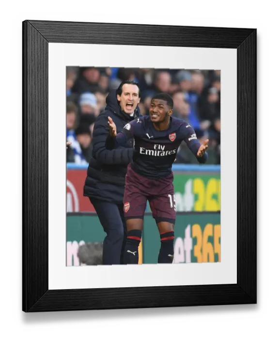Framed Print : Unai Emery and Ainsley Maitland-Niles Protest Referee Decision during Huddersfield vs Arsenal Premier League Match Framed Print : Unai Emery and Ainsley Maitland-Niles Protest Referee Decision during Huddersfield vs Arsenal Premier League Match