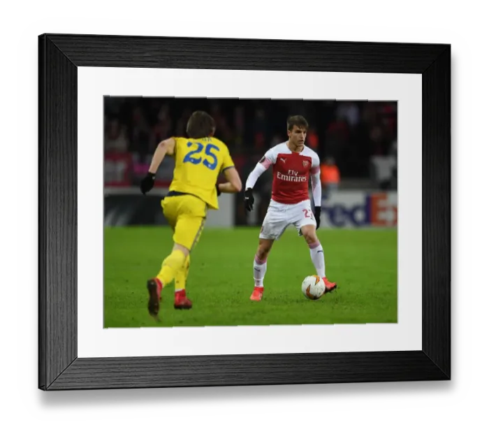 Framed Print : Denis Suarez vs Dmitri Baga: Battle in the Europa League - Arsenal vs BATE Borisov