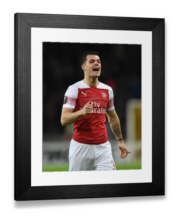 Framed Print : Granit Xhaka in Action: Arsenal's Midfield Maestro Shines in UEFA Europa League Clash against BATE Borisov