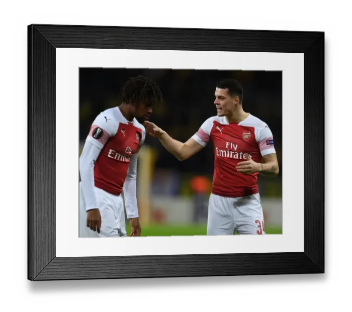 Framed Print : Arsenal's Xhaka and Iwobi in Action against BATE Borisov in UEFA Europa League