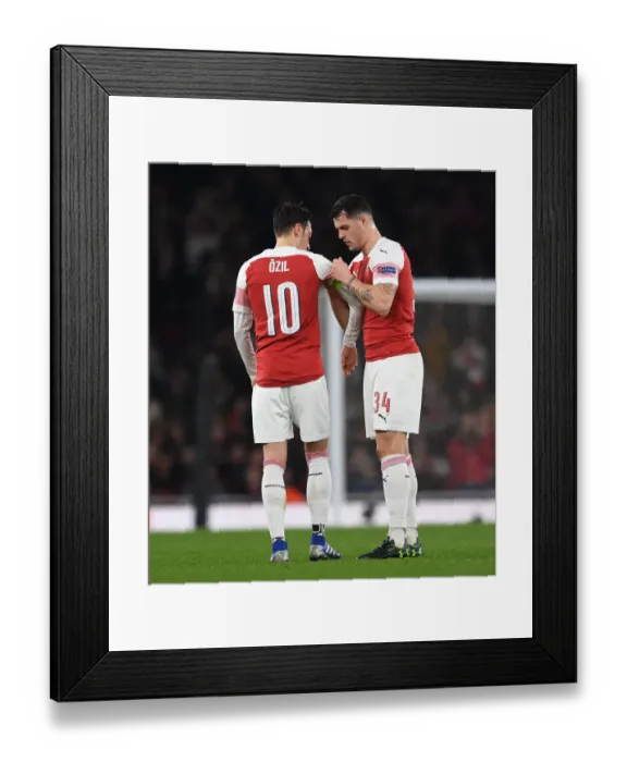 Framed Print : Arsenal's Ozil and Xhaka in Action: Arsenal vs BATE Borisov, UEFA Europa League 2019