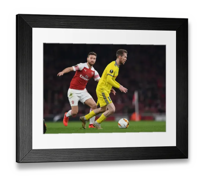 Framed Print : Mustafi's Europa League Shut-Down: Arsenal's Victory Over BATE (Arsenal FC)