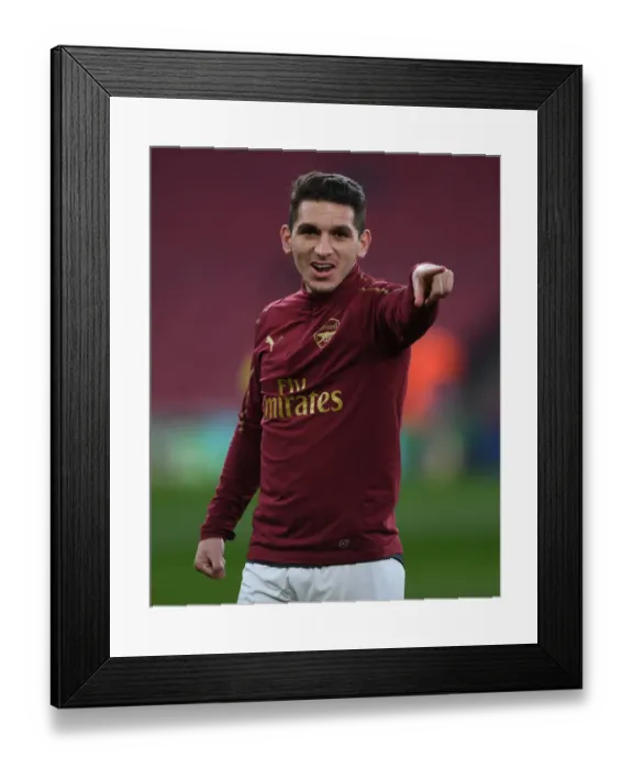 Framed Print : Arsenal's Lucas Torreira Prepares for Arsenal v BATE Borisov: UEFA Europa League Clash