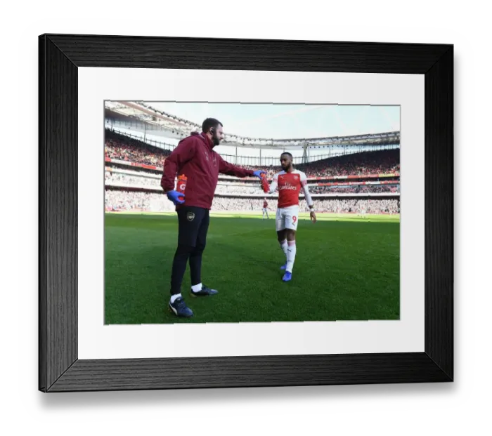 Framed Print : Alexandre Lacazette's Water Break with Chris Morgan: Arsenal vs Southampton, Premier League 2018-19