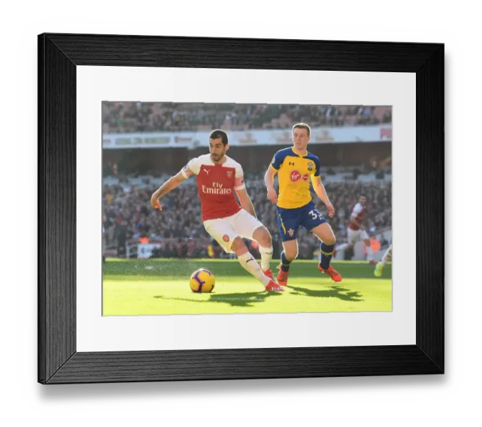 Framed Print : Arsenal's Mkhitaryan Clashes with Southampton's Targett in Premier League Showdown Framed Print : Arsenal's Mkhitaryan Clashes with Southampton's Targett in Premier League Showdown