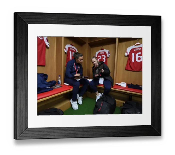 Framed Print : Arsenal FC: Katie McCabe and Beth Mead - Pre-Match Huddle (FA WSL Continental Cup Final vs Manchester City, 2019)