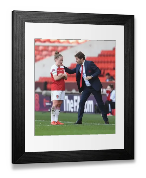 Framed Print : Arsenal Women's Manager Joe Montemurro Gives Instructions to Kim Little in FA WSL Continental Cup Final against Manchester City