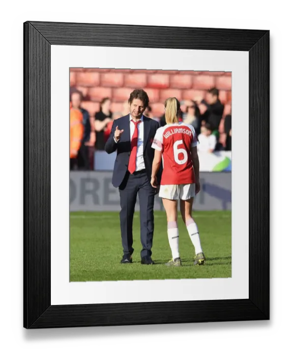 Framed Print : Arsenal Women's Manager Joe Montemurro Consoles Leah Williamson after FA WSL Continental Cup Final Loss to Manchester City Framed Print : Arsenal Women's Manager Joe Montemurro Consoles Leah Williamson after FA WSL Continental Cup Final Loss to Manchester City