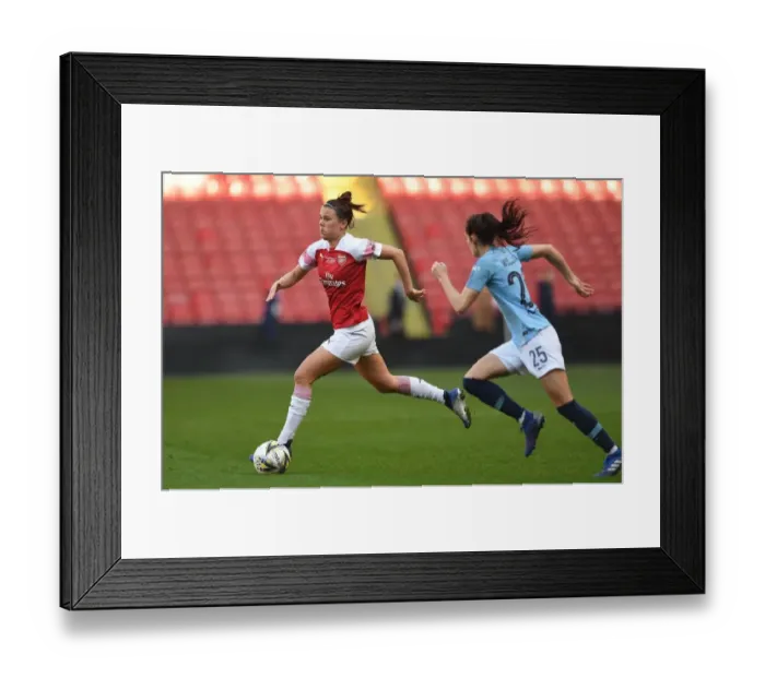 Framed Print : Arsenal's Katrine Veje Goes Head-to-Head with Manchester City in FA WSL Continental Cup Final Framed Print : Arsenal's Katrine Veje Goes Head-to-Head with Manchester City in FA WSL Continental Cup Final
