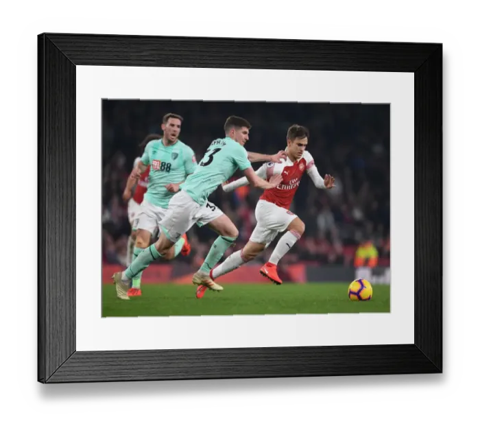 Framed Print : Denis Suarez Breaks Past Bournemouth's Chris Mepham in Arsenal's Premier League Clash