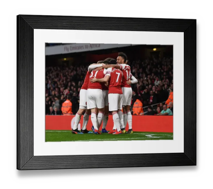 Framed Print : Pierre-Emerick Aubameyang celebrates Arsenals 1st goal scored by Mesut Ozil with his team mates Framed Print : Pierre-Emerick Aubameyang celebrates Arsenals 1st goal scored by Mesut Ozil with his team mates