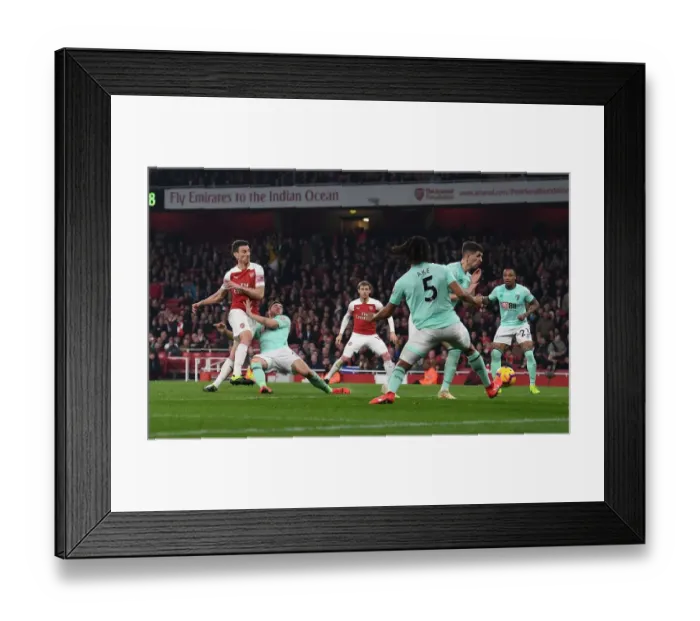 Framed Print : Laurent Koscielny Scores Arsenal's Third Goal Against Bournemouth (2018-19)