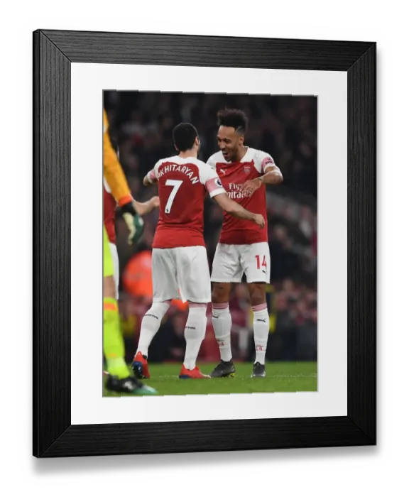 Framed Print : Arsenal: Aubameyang and Mkhitaryan Celebrate Goals Against Bournemouth, Premier League 2018-19