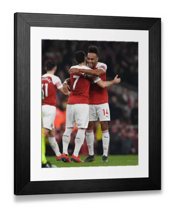 Framed Print : Arsenal's Mkhitaryan and Aubameyang Celebrate Goals Against Bournemouth