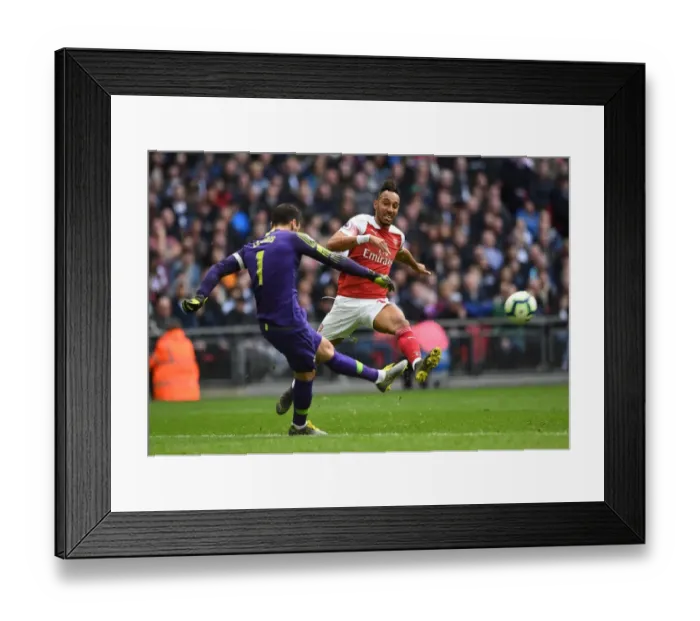 Framed Print : Aubameyang Closes In: Intense Moment Between Aubameyang and Lloris in the Premier League Clash Between Tottenham and Arsenal Framed Print : Aubameyang Closes In: Intense Moment Between Aubameyang and Lloris in the Premier League Clash Between Tottenham and Arsenal