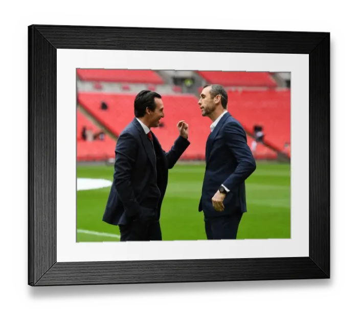 Framed Print : Unai Emery and Martin Keown: A Pre-Match Chat Before the Tottenham-Arsenal Rivalry in the Premier League