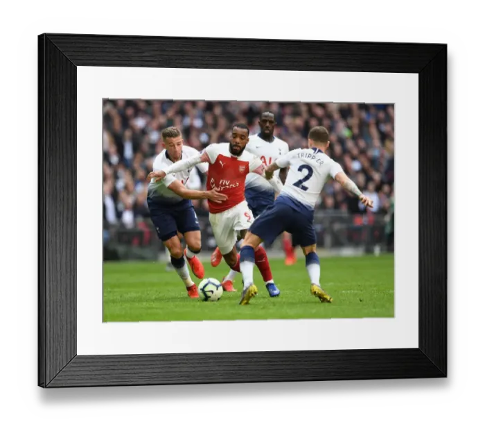 Framed Print : Clash at Wembley: Lacazette Faces Off Against Alderweireld and Trippier